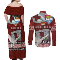 Mate Ma'a Tonga Couples Matching Off Shoulder Maxi Dress and Long Sleeve Button Shirt Haamonga a Maui and White Dove - Tongan Kupesi Ngatu LT03 - Polynesian Pride