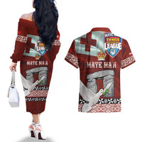 Mate Ma'a Tonga Couples Matching Off The Shoulder Long Sleeve Dress and Hawaiian Shirt Haamonga a Maui and White Dove - Tongan Kupesi Ngatu LT03 - Polynesian Pride