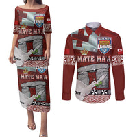 Mate Ma'a Tonga Couples Matching Puletasi and Long Sleeve Button Shirt Haamonga a Maui and White Dove - Tongan Kupesi Ngatu LT03 Red - Polynesian Pride