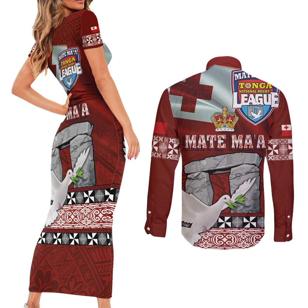 Mate Ma'a Tonga Couples Matching Short Sleeve Bodycon Dress and Long Sleeve Button Shirt Haamonga a Maui and White Dove - Tongan Kupesi Ngatu LT03 - Polynesian Pride