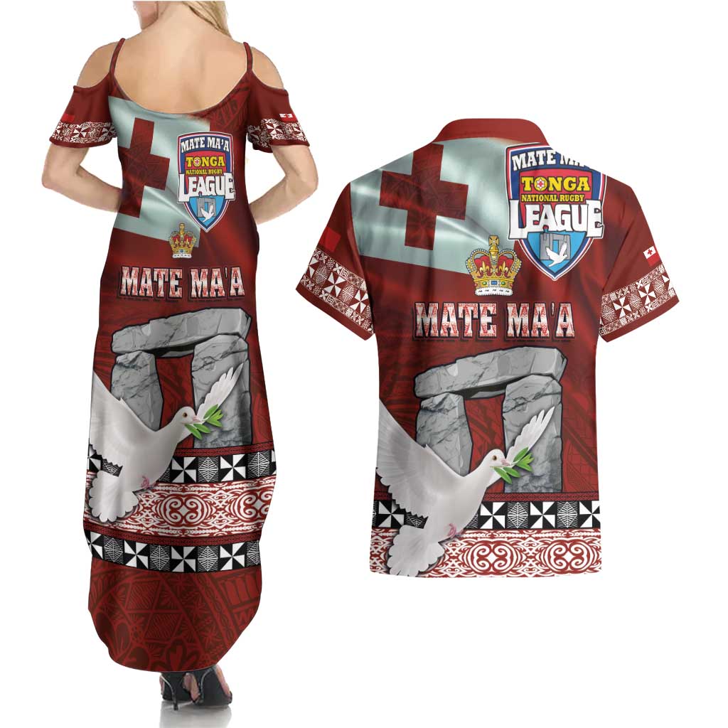 Mate Ma'a Tonga Couples Matching Summer Maxi Dress and Hawaiian Shirt Haamonga a Maui and White Dove - Tongan Kupesi Ngatu LT03 - Polynesian Pride