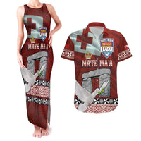 Mate Ma'a Tonga Couples Matching Tank Maxi Dress and Hawaiian Shirt Haamonga a Maui and White Dove - Tongan Kupesi Ngatu LT03 Red - Polynesian Pride