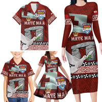 Mate Ma'a Tonga Family Matching Long Sleeve Bodycon Dress and Hawaiian Shirt Haamonga a Maui and White Dove - Tongan Kupesi Ngatu LT03 - Polynesian Pride