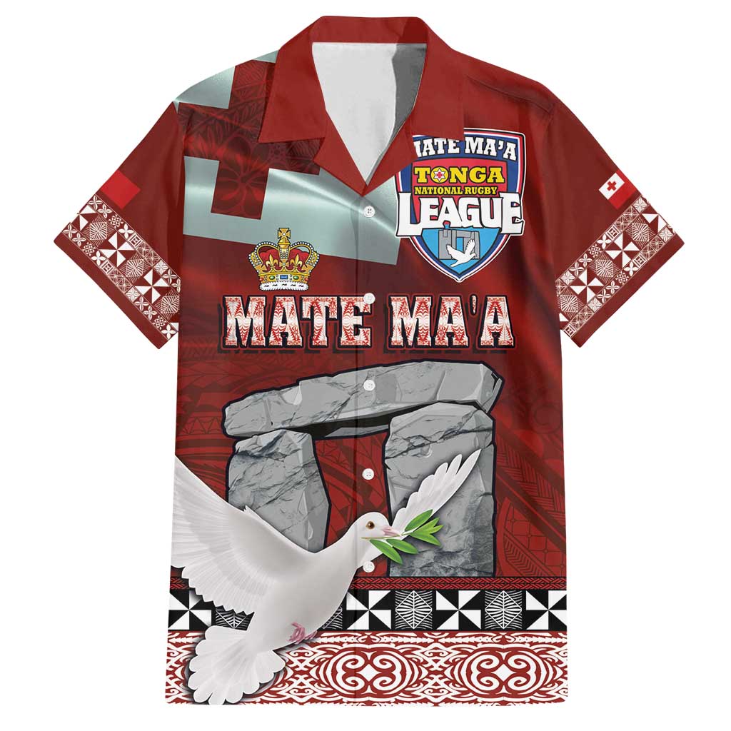 Mate Ma'a Tonga Family Matching Long Sleeve Bodycon Dress and Hawaiian Shirt Haamonga a Maui and White Dove - Tongan Kupesi Ngatu LT03 Dad's Shirt - Short Sleeve Red - Polynesian Pride