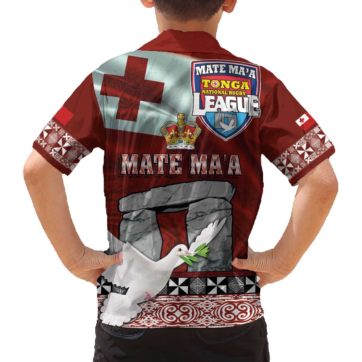 Mate Ma'a Tonga Family Matching Off The Shoulder Long Sleeve Dress and Hawaiian Shirt Haamonga a Maui and White Dove - Tongan Kupesi Ngatu LT03 - Polynesian Pride