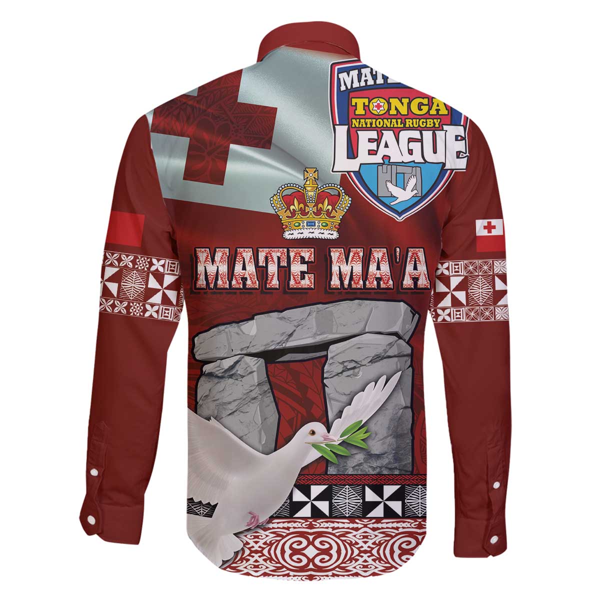 Mate Ma'a Tonga Family Matching Off The Shoulder Long Sleeve Dress and Hawaiian Shirt Haamonga a Maui and White Dove - Tongan Kupesi Ngatu LT03 - Polynesian Pride