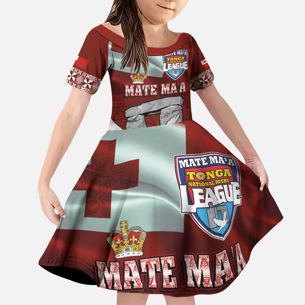 Mate Ma'a Tonga Family Matching Puletasi and Hawaiian Shirt Haamonga a Maui and White Dove - Tongan Kupesi Ngatu LT03 Daughter's Dress Red - Polynesian Pride