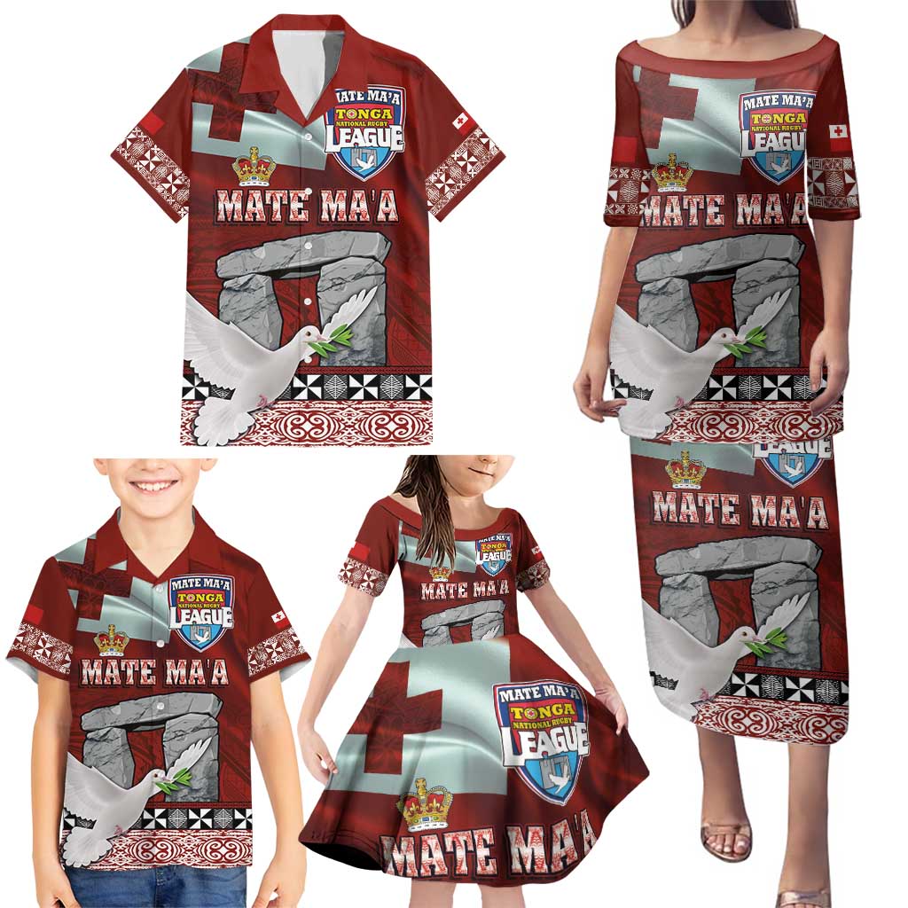 Mate Ma'a Tonga Family Matching Puletasi and Hawaiian Shirt Haamonga a Maui and White Dove - Tongan Kupesi Ngatu LT03 - Polynesian Pride