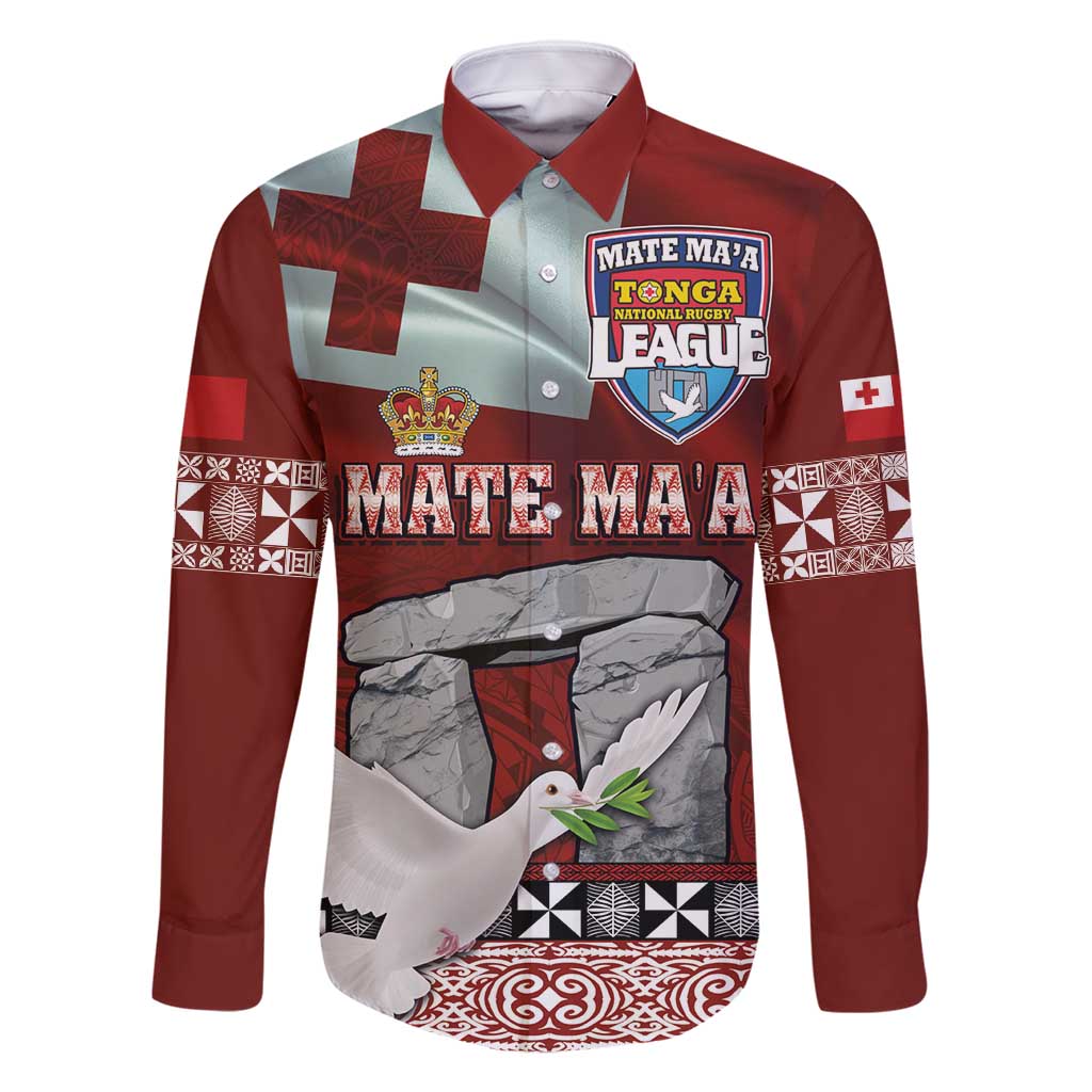 Mate Ma'a Tonga Family Matching Summer Maxi Dress and Hawaiian Shirt Haamonga a Maui and White Dove - Tongan Kupesi Ngatu LT03 Dad's Shirt - Long Sleeve Red - Polynesian Pride