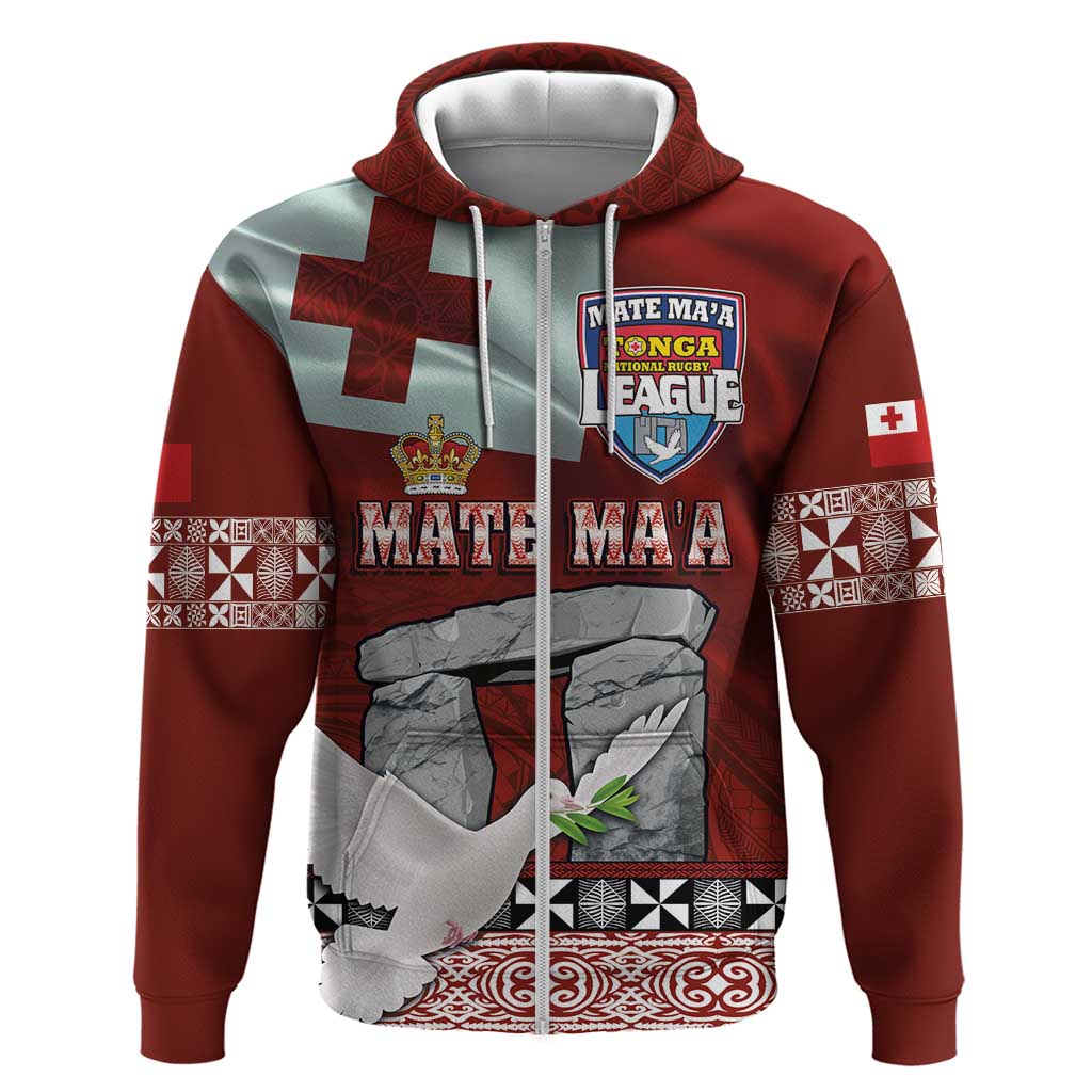 Mate Ma'a Tonga Hoodie Haamonga a Maui and White Dove - Tongan Kupesi Ngatu LT03 Zip Hoodie Red - Polynesian Pride