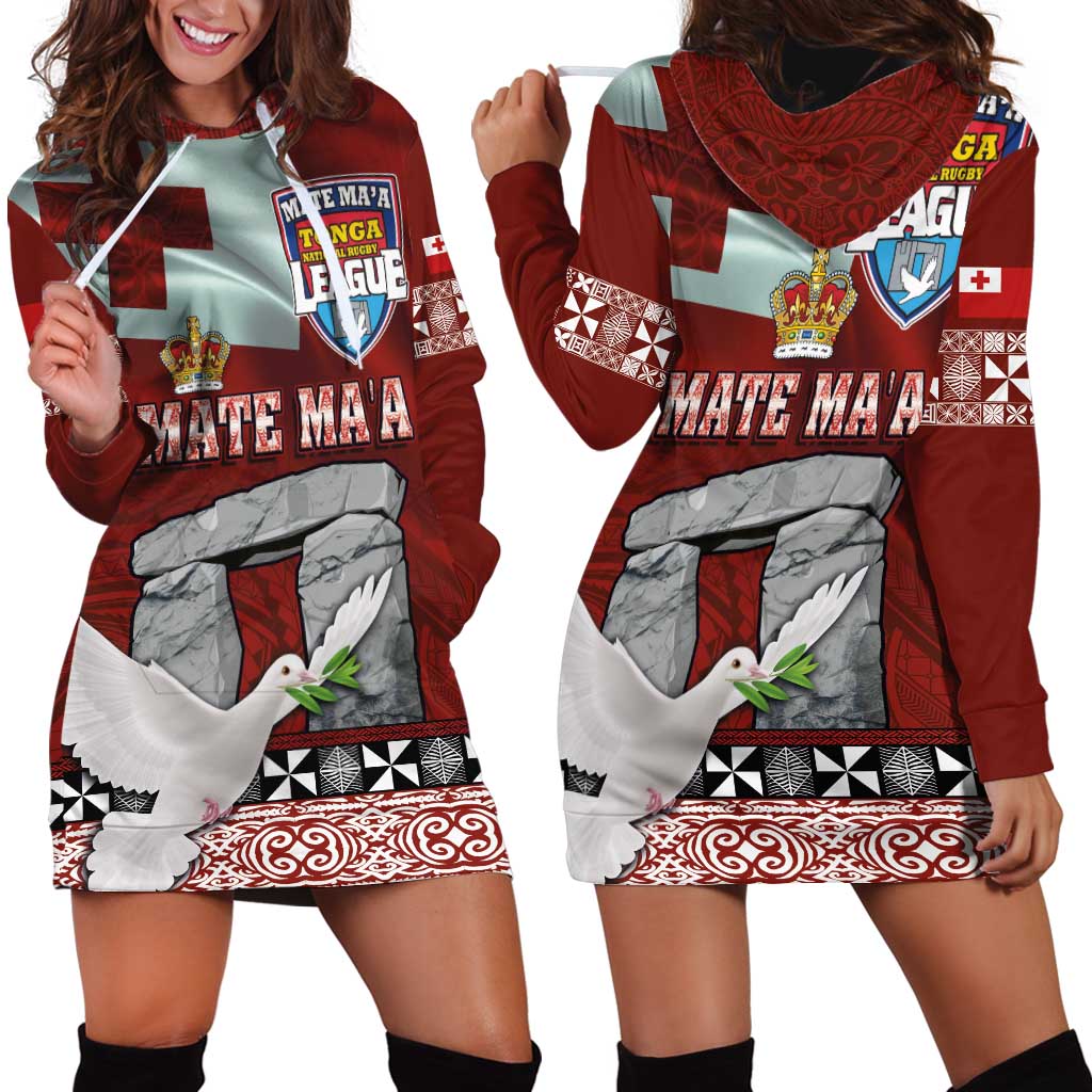 Mate Ma'a Tonga Hoodie Dress Haamonga a Maui and White Dove - Tongan Kupesi Ngatu LT03 - Polynesian Pride
