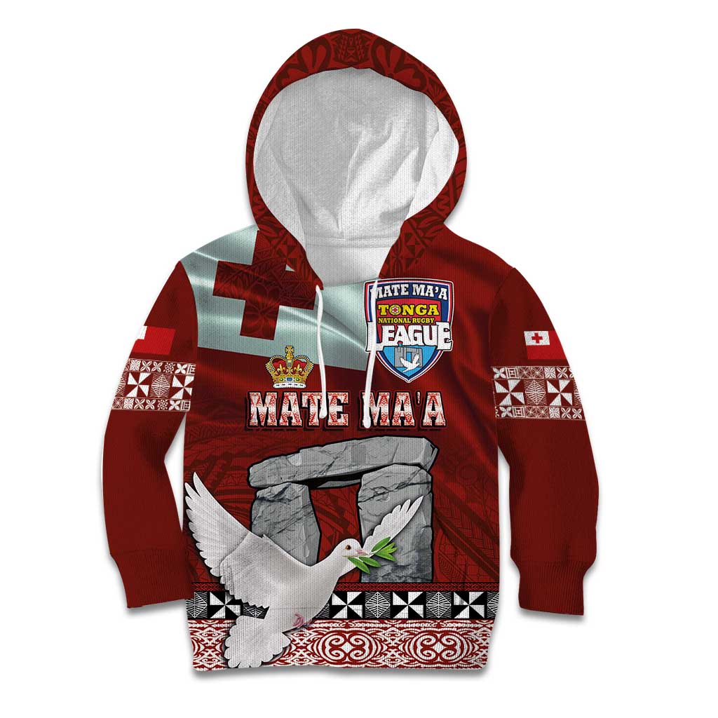 Mate Ma'a Tonga Kid Hoodie Haamonga a Maui and White Dove - Tongan Kupesi Ngatu LT03 Hoodie Red - Polynesian Pride