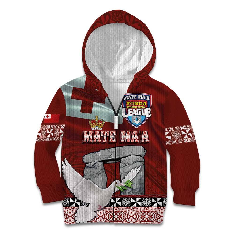 Mate Ma'a Tonga Kid Hoodie Haamonga a Maui and White Dove - Tongan Kupesi Ngatu LT03 Zip Hoodie Red - Polynesian Pride