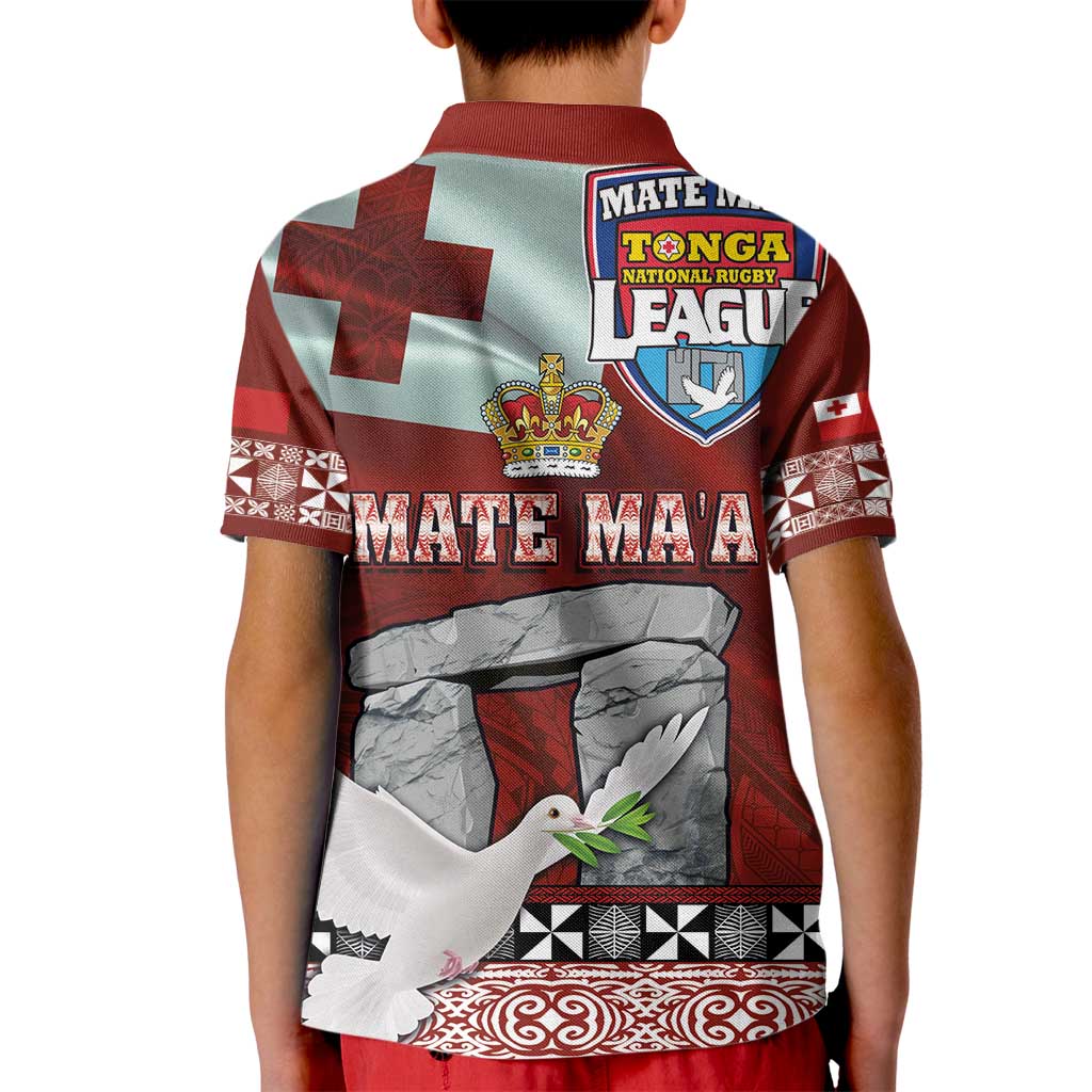 Mate Ma'a Tonga Kids Polo Shirt - Ha'amonga a Maui and White Dove - Tongan Kupesi Ngatu LT03 - Polynesian Pride