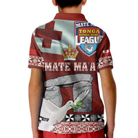 Mate Ma'a Tonga Kids Polo Shirt - Ha'amonga a Maui and White Dove - Tongan Kupesi Ngatu LT03 - Polynesian Pride