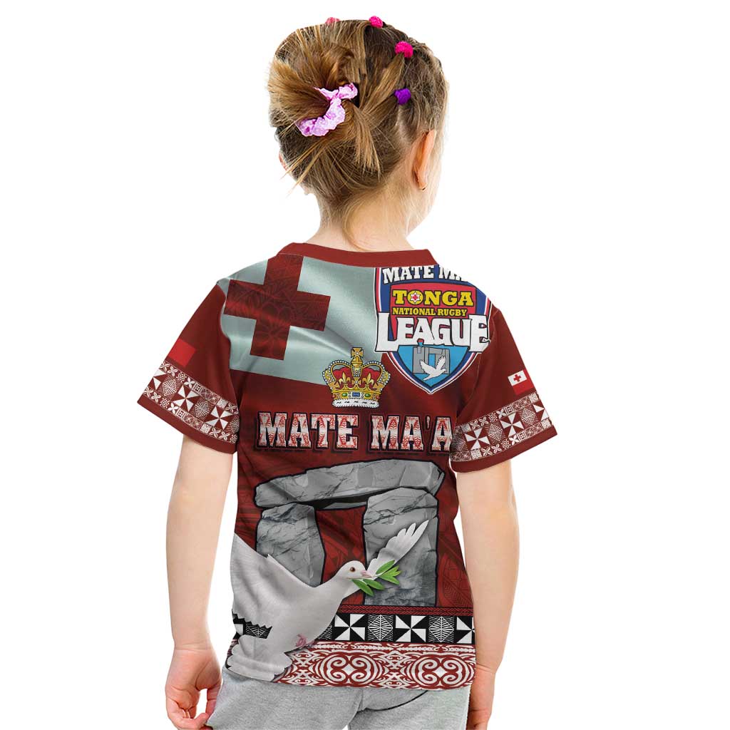 Mate Ma'a Tonga Kid T Shirt Haamonga a Maui and White Dove - Tongan Kupesi Ngatu LT03 - Polynesian Pride