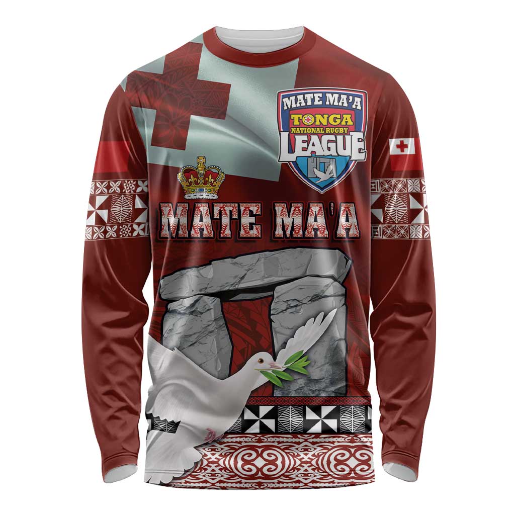 Mate Ma'a Tonga Long Sleeve Shirt Haamonga a Maui and White Dove - Tongan Kupesi Ngatu LT03 Unisex Red - Polynesian Pride