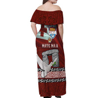 Mate Ma'a Tonga Off Shoulder Maxi Dress Haamonga a Maui and White Dove - Tongan Kupesi Ngatu LT03 - Polynesian Pride