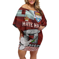 Mate Ma'a Tonga Off Shoulder Short Dress Haamonga a Maui and White Dove - Tongan Kupesi Ngatu LT03 Women Red - Polynesian Pride