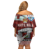 Mate Ma'a Tonga Off Shoulder Short Dress Haamonga a Maui and White Dove - Tongan Kupesi Ngatu LT03 - Polynesian Pride
