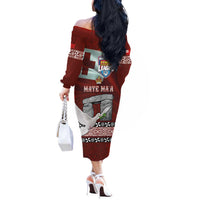 Mate Ma'a Tonga Off The Shoulder Long Sleeve Dress Haamonga a Maui and White Dove - Tongan Kupesi Ngatu LT03 - Polynesian Pride