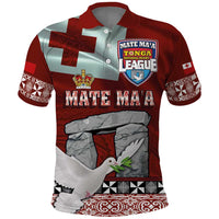 Mate Ma'a Tonga Polo Shirt - Ha'amonga a Maui and White Dove - Tongan Kupesi Ngatu LT03 Red - Polynesian Pride