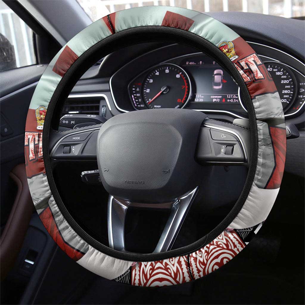 Mate Ma'a Tonga Steering Wheel Cover Haamonga a Maui and White Dove - Tongan Kupesi Ngatu LT03 - Polynesian Pride