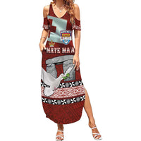 Mate Ma'a Tonga Summer Maxi Dress Haamonga a Maui and White Dove - Tongan Kupesi Ngatu LT03 Women Red - Polynesian Pride