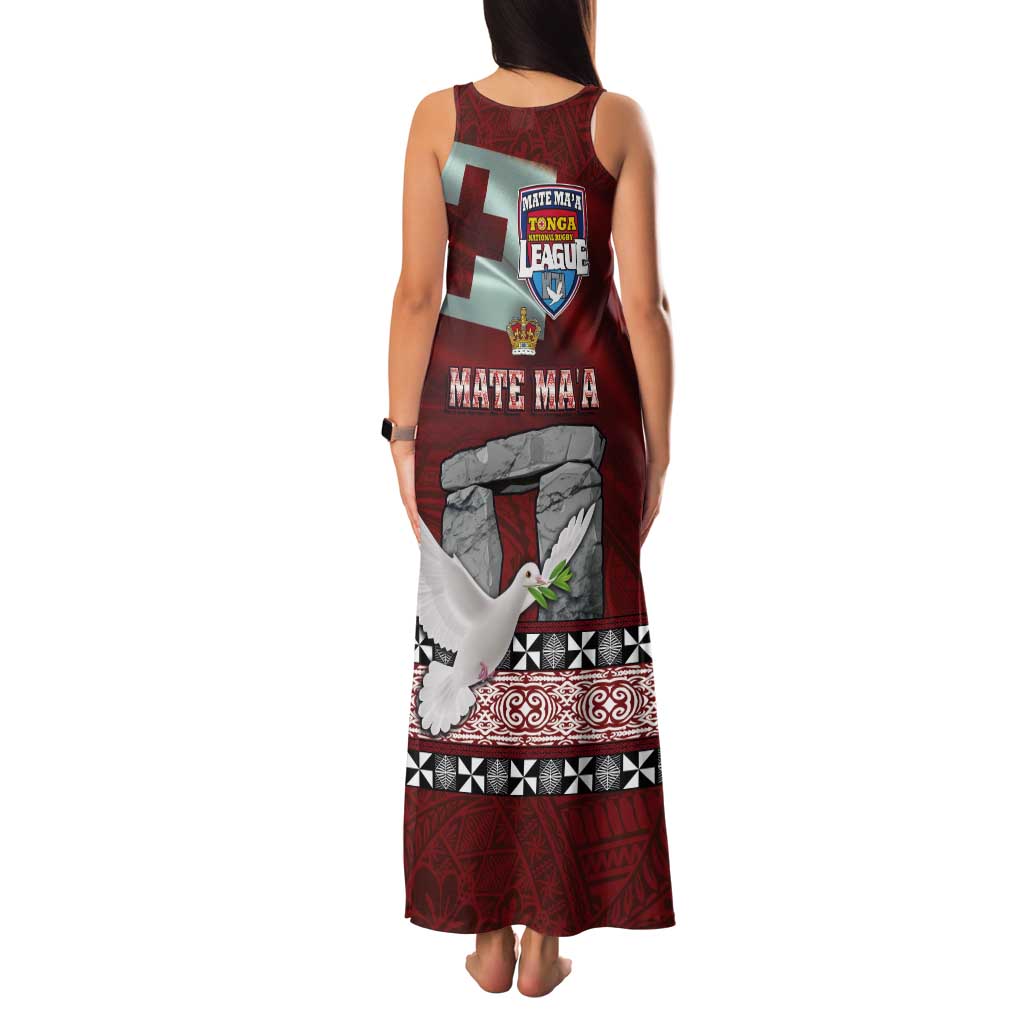 Mate Ma'a Tonga Tank Maxi Dress Haamonga a Maui and White Dove - Tongan Kupesi Ngatu LT03 - Polynesian Pride