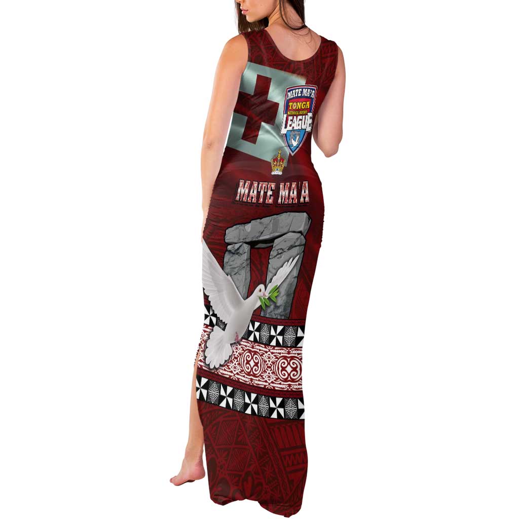 Mate Ma'a Tonga Tank Maxi Dress Haamonga a Maui and White Dove - Tongan Kupesi Ngatu LT03 - Polynesian Pride