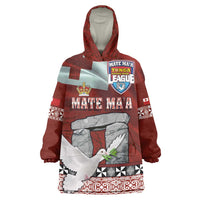 Mate Ma'a Tonga Wearable Blanket Hoodie Haamonga a Maui and White Dove - Tongan Kupesi Ngatu LT03 One Size Red - Polynesian Pride