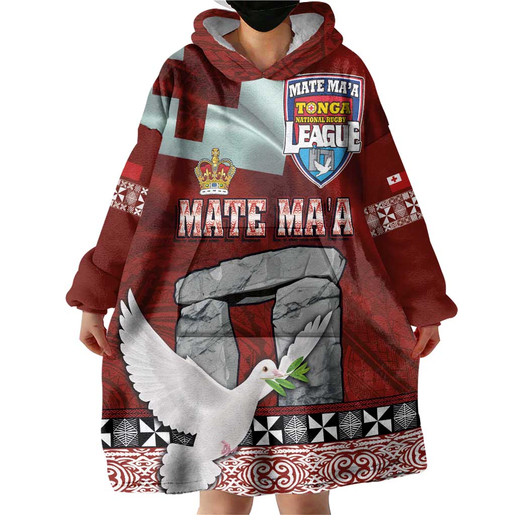 Mate Ma'a Tonga Wearable Blanket Hoodie Haamonga a Maui and White Dove - Tongan Kupesi Ngatu LT03 - Polynesian Pride