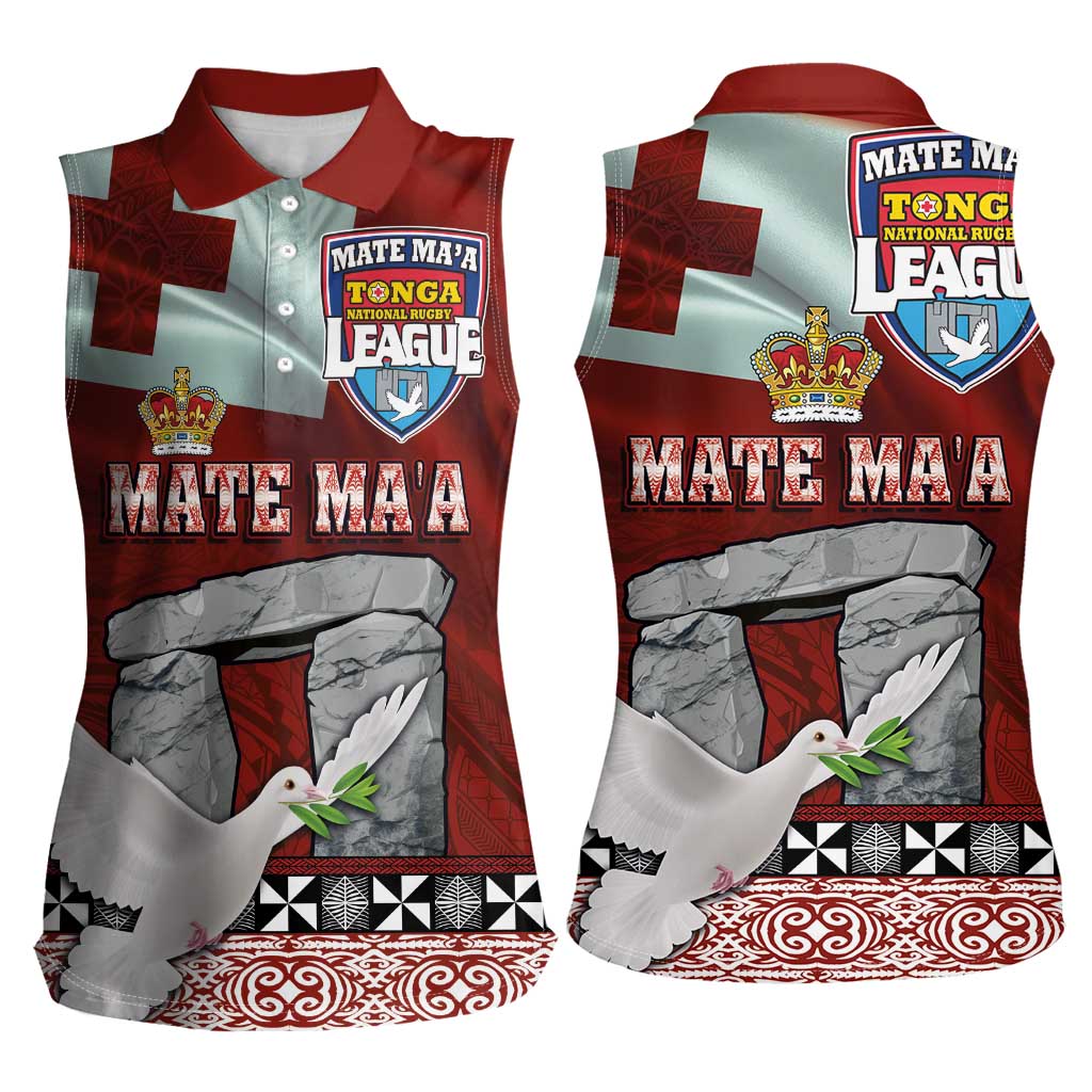 Mate Ma'a Tonga Women Sleeveless Polo Shirt - Ha'amonga a Maui and White Dove - Tongan Kupesi Ngatu LT03 - Polynesian Pride