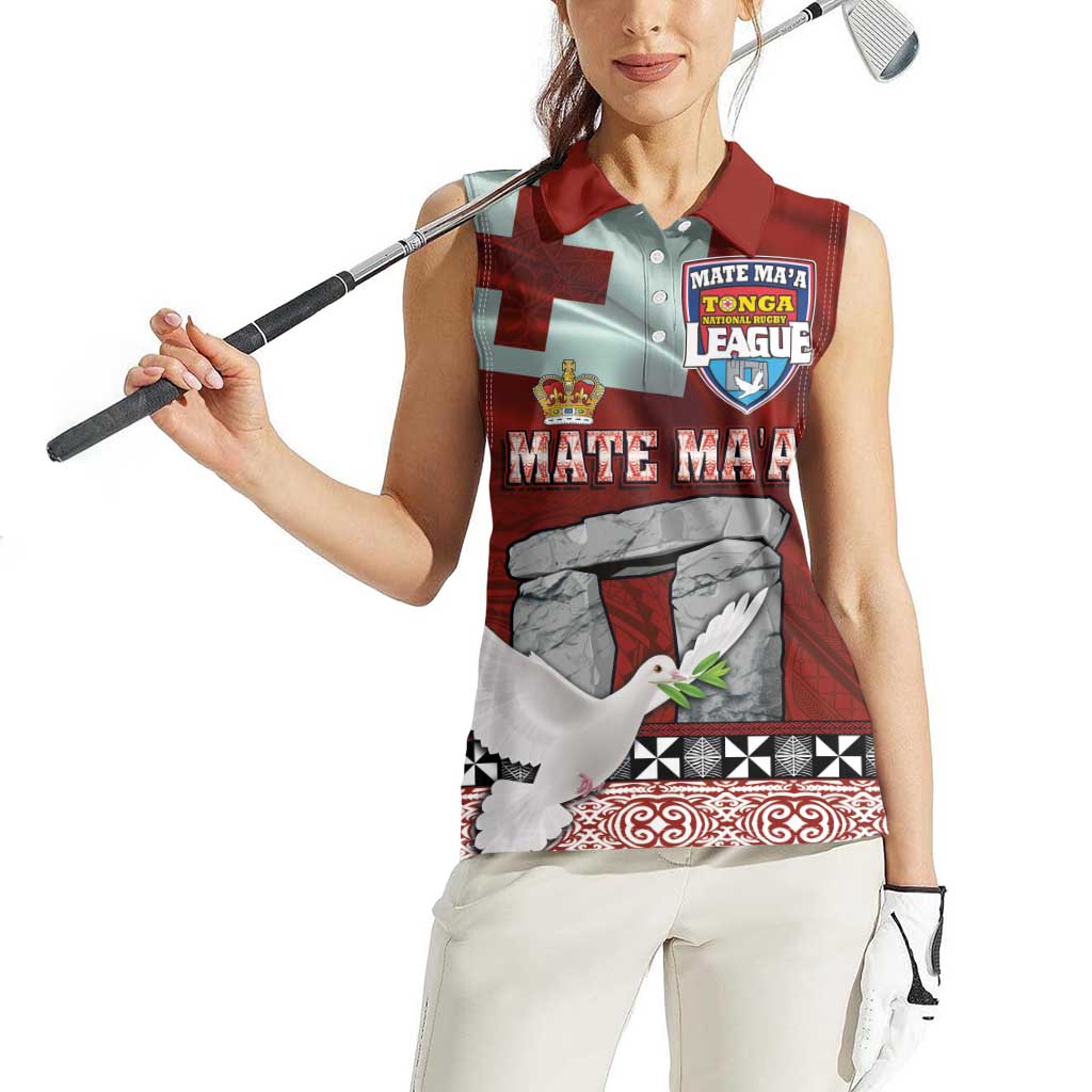 Mate Ma'a Tonga Women Sleeveless Polo Shirt - Ha'amonga a Maui and White Dove - Tongan Kupesi Ngatu LT03 - Polynesian Pride