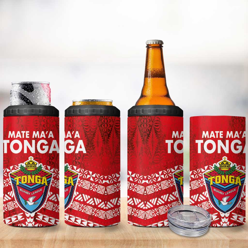 Mate Ma'a Tonga 4 in 1 Can Cooler Tumbler Double White Dove and Kupesi Ngatu Art Tattoo LT03 - Polynesian Pride