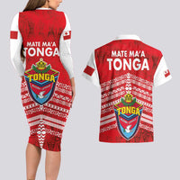 Mate Ma'a Tonga Couples Matching Long Sleeve Bodycon Dress and Hawaiian Shirt Double White Dove and Kupesi Ngatu Art Tattoo LT03 - Polynesian Pride