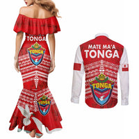 Mate Ma'a Tonga Couples Matching Mermaid Dress and Long Sleeve Button Shirt Double White Dove and Kupesi Ngatu Art Tattoo LT03 - Polynesian Pride