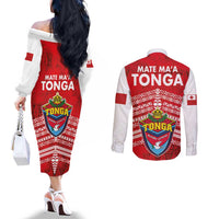 Mate Ma'a Tonga Couples Matching Off The Shoulder Long Sleeve Dress and Long Sleeve Button Shirt Double White Dove and Kupesi Ngatu Art Tattoo LT03 - Polynesian Pride