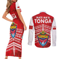Mate Ma'a Tonga Couples Matching Short Sleeve Bodycon Dress and Long Sleeve Button Shirt Double White Dove and Kupesi Ngatu Art Tattoo LT03 - Polynesian Pride