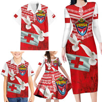 Mate Ma'a Tonga Family Matching Long Sleeve Bodycon Dress and Hawaiian Shirt Double White Dove and Kupesi Ngatu Art Tattoo LT03 - Polynesian Pride