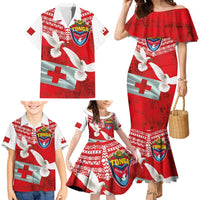 Mate Ma'a Tonga Family Matching Mermaid Dress and Hawaiian Shirt Double White Dove and Kupesi Ngatu Art Tattoo LT03 - Polynesian Pride