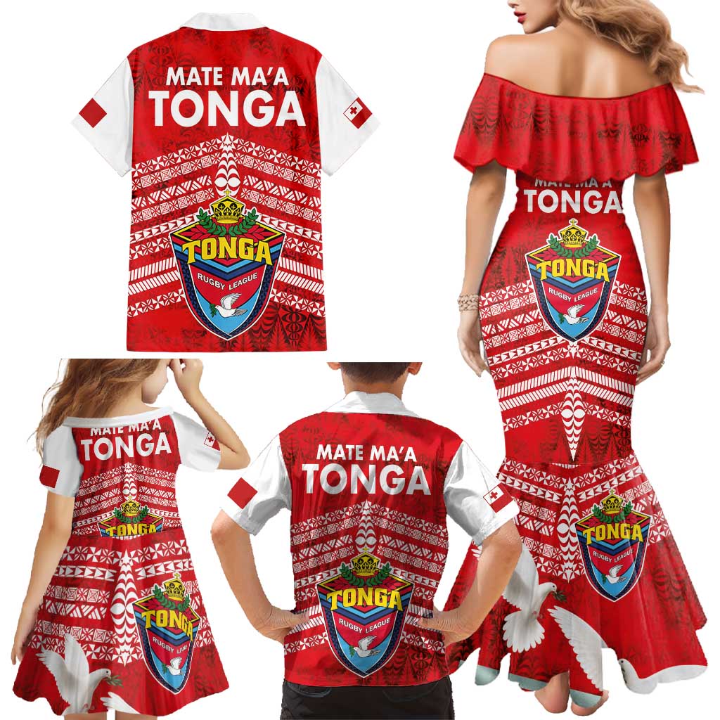 Mate Ma'a Tonga Family Matching Mermaid Dress and Hawaiian Shirt Double White Dove and Kupesi Ngatu Art Tattoo LT03 - Polynesian Pride