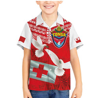Mate Ma'a Tonga Family Matching Mermaid Dress and Hawaiian Shirt Double White Dove and Kupesi Ngatu Art Tattoo LT03 Son's Shirt Red - Polynesian Pride