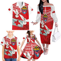 Mate Ma'a Tonga Family Matching Off The Shoulder Long Sleeve Dress and Hawaiian Shirt Double White Dove and Kupesi Ngatu Art Tattoo LT03 - Polynesian Pride