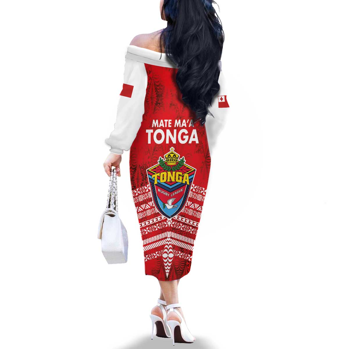 Mate Ma'a Tonga Family Matching Off The Shoulder Long Sleeve Dress and Hawaiian Shirt Double White Dove and Kupesi Ngatu Art Tattoo LT03 - Polynesian Pride