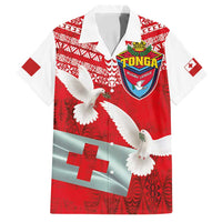 Mate Ma'a Tonga Family Matching Off Shoulder Short Dress and Hawaiian Shirt Double White Dove and Kupesi Ngatu Art Tattoo LT03 Dad's Shirt - Short Sleeve Red - Polynesian Pride