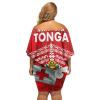 Mate Ma'a Tonga Family Matching Off Shoulder Short Dress and Hawaiian Shirt Double White Dove and Kupesi Ngatu Art Tattoo LT03 - Polynesian Pride