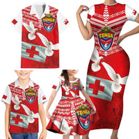 Mate Ma'a Tonga Family Matching Short Sleeve Bodycon Dress and Hawaiian Shirt Double White Dove and Kupesi Ngatu Art Tattoo LT03 - Polynesian Pride