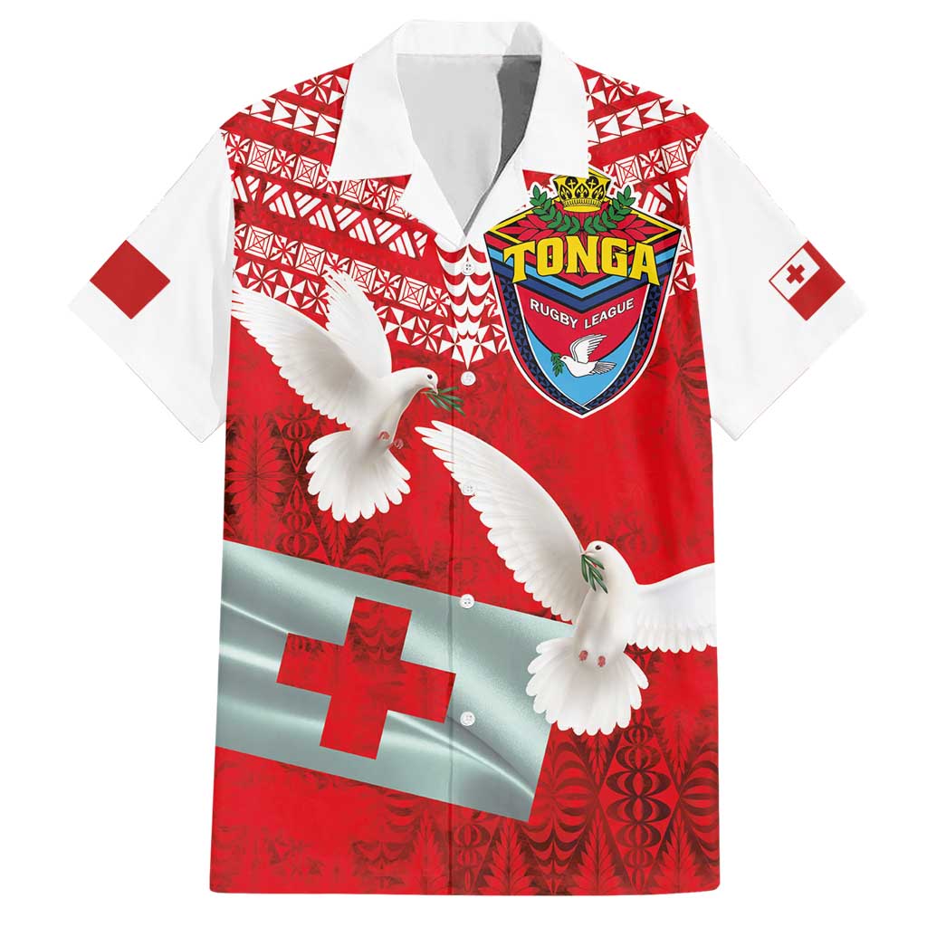 Mate Ma'a Tonga Family Matching Short Sleeve Bodycon Dress and Hawaiian Shirt Double White Dove and Kupesi Ngatu Art Tattoo LT03 Dad's Shirt - Short Sleeve Red - Polynesian Pride