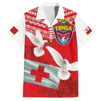 Mate Ma'a Tonga Family Matching Short Sleeve Bodycon Dress and Hawaiian Shirt Double White Dove and Kupesi Ngatu Art Tattoo LT03 Dad's Shirt - Short Sleeve Red - Polynesian Pride